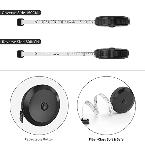 DiCUNO 60-Inch 1.5 Meter Soft and Retractable Measuring Tape,Pocket,Body Tailor Sewing Craft Cloth Dieting Tape Measure (3 Pcs of Black) - color: Black*3pcs