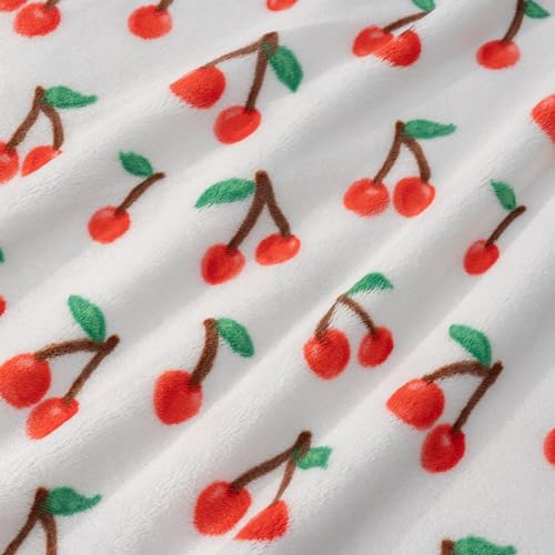 Berkshire Blanket-Classic Heavyweight Warm Soft Printed VelvetLoft® Plush Blanket, King Size Soft Fuzzy Blanket for Couch Sofa Bed, Cherries Toss White, 90in x 108in - color: Cherries Toss White, size: King/Cal King