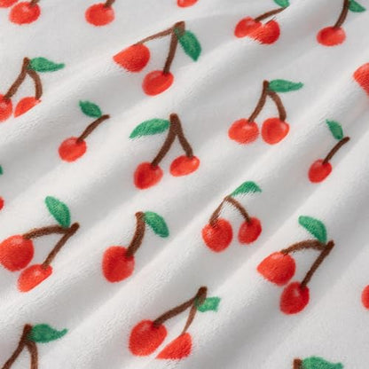 Berkshire Blanket-Classic Heavyweight Soft Printed VelvetLoft® Plush Blanket, Full/Queen Size Soft Fuzzy Warm Blanket for Couch Sofa Bed, Cherries Toss White, 90in x 90in - color: Cherries Toss White, size: Full/Queen