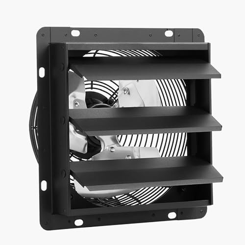 VEVOR 12 inch Exhaust Fan, Wall Mounted Attic Fan with Variable Speed, Temperature & Humidity Controller, 1500 CFM, Automatic Shutter - size: 12 Inch