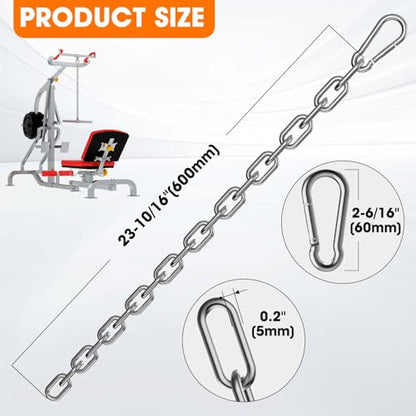 Gate Chain Lock, 23.6 Inch 304 Stainless Steel Chain Fence Gate Latch with Carabiner, Outdoor Hardware Lock Chain for Yards, Pet Cages, Horse Goat Dog Stall Barn and Fence Gates (Silver Dia 5mm-2Pcs) - color: Silver Dia 5mm-2Pcs