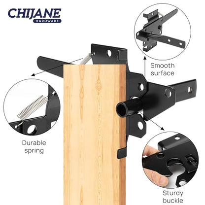 Post Mount Heavy Duty Self Locking Gate Latch for Wooden Fence, Automatic Gravity Lever Spring Fence Latches Gate Lock Gate Hardware for Outdoor/Garden/Vinyl/Wood Fence/Metal Gate,Black Finish