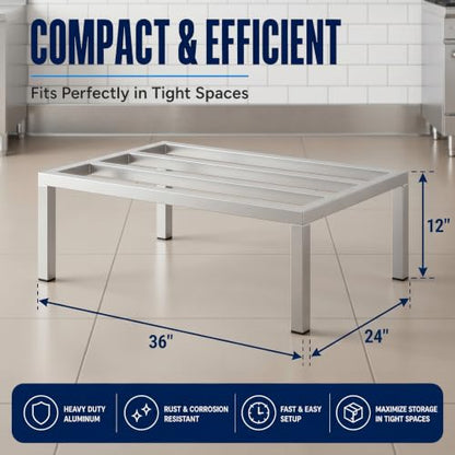 36" x 24" x 12" Aluminum Dunnage Rack – Heavy Duty Floor Storage Stand, NSF for Commercial Use - size: 36"W x 24"D x 12"H