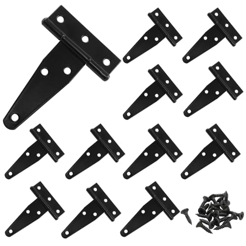 Murtenze 12Pack 3 Inch Black T-Strap Shed Hinge,Barn Door Hinges Heavy Duty Gate Strap Hinge T Hinges for Barn Door, Shed or Wooden Fences - color: Black, size: 3 Inch - 12Pack