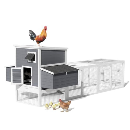 117''L Extra Large Chicken Coop with Run, Wooden Hen House for 4-8 Chickens, Outdoor Poultry Cage Rabbit Cage Duck House with 4 Nesting Boxes, Ramps & Tray, 116.5''L*59''W*46.6''H - size: 116.5''L*59''W*46.6''H