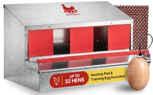 HenGear Nesting Boxes for Chickens, Nest Box with Rollout Egg Collection, Nesting Pads for Cleaner Eggs, Reversible Accessories for Chicken Coop, G90 Galvanized, Made to Last, Medium, Up to 32 Hens - size: 32 HENS