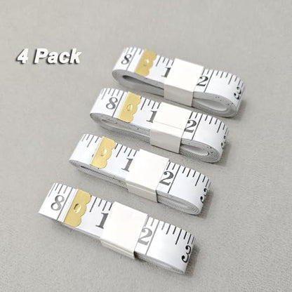 4 Pack 120-inch/300cm Soft Measuring Tape, Double Scale Fabric Craft Tape Measure for Sewing Flexible Vinyl Ruler & Body Measuring Tape for Weight Loss (White) - color: White