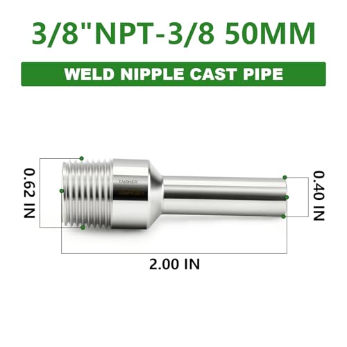 TAISHER 5PCS 304 Stainless Steel Pipe Fittings, 3/8" NPT Male Threaded, 2" Length Weld Nipple Cast Pipe - size: 3/8" NPT x 3/8" OD(2" Length)