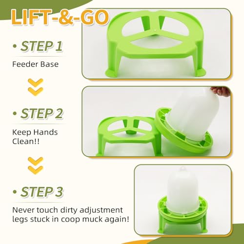 Chicken Feeder and Waterer Set, 3 Adjustable High-Legged Chassis | 1.5L Waterer and 1.5kg Feeder leak proof, Baby Chick Starter Kit Easy to Disassemble, for Ducks/Quail