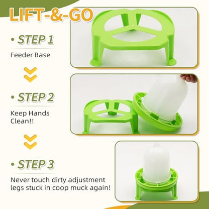 Chicken Feeder and Waterer Set, 3 Adjustable High-Legged Chassis | 1.5L Waterer and 1.5kg Feeder leak proof, Baby Chick Starter Kit Easy to Disassemble, for Ducks/Quail