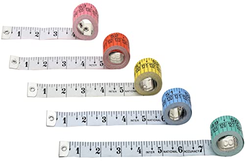 RAAJSEE Flexible Tape Measure 5 pc Set | Accurate Measuring Tape for Body, Weight Loss & Medical Measurements | Dual Scale Cloth Sewing Tailor Ruler 150cm/60inch - color: 5 PACK - MULTICOLOR