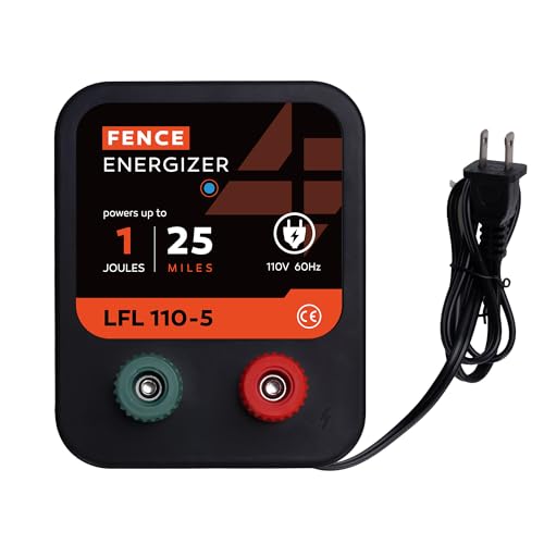 Electric Fence Charger, 1 Joule Ac Powered Output Voltage 10kv, 25 Mile 80 Acres Electric Fence Energizer, for Preventing Wild Animals Intruding Great for Poultry, Pets and Gardens - size: 110-5