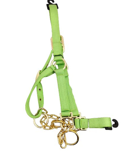 Heavy Duty Nylon Yearling Cow Halter with Control Chain - size: Lime Green