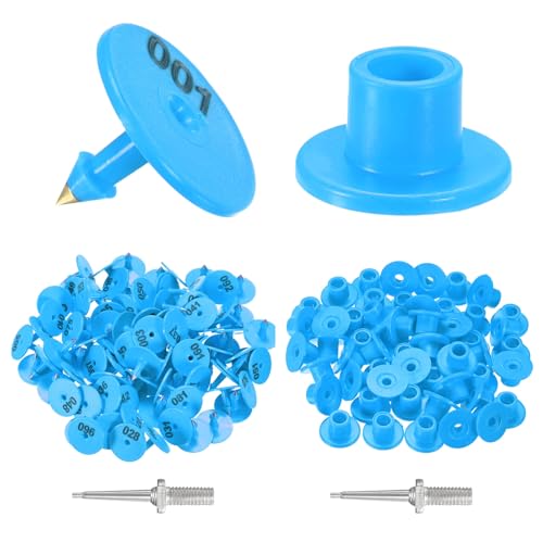 M METERXITY 100-Pack Cattle Ear Tags 001-100 Number, Plastic Round Livestock Tags with 2 Ear Label Needles for Cows/Sheep/Cattle/Pig, Farm Animal Identification Markers [Blue] - color: Blue