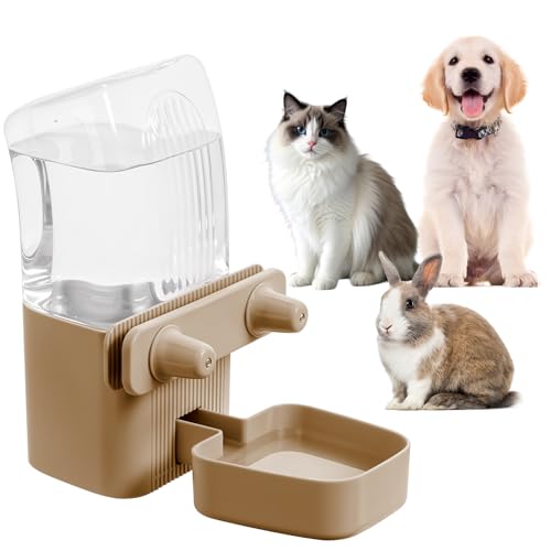 50 oz Rabbit Water Dispenser,Gravity Dog Water Bowl Dispenser for Cage,Auto Water Bottle for Ferret,Cat,Dog and Other Animals, Compatible with Widemouth Cages - color: Brown