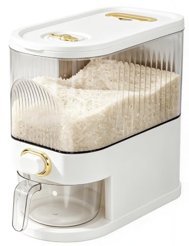 Gagee 11 Lbs Rice Dispenser, Grain Container Storage with Lid Measuring Cylinder Moisture Proof Household Cereal Dispenser Bucket for Kitchen Soybean Corn,Clear - color: 11 Clear