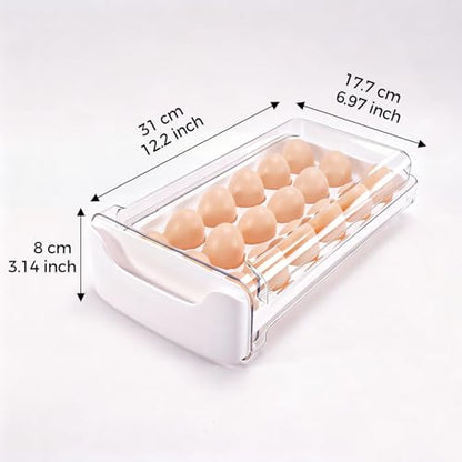 Egg-Holder for Fridge, 18 Egg-Storage for Refrigerator Countertop, 1 Tier Dispenser with Drawer, Stackable Clear Egg Tray Container, Egg Organizer, Fits Large Eggs, White - size: 1 Tier-White