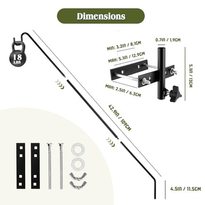 MIXXIDEA Extended Fence Deck Hook Rail Heavy Duty Bird Feeder Hook, Adjustable Plant Bracket for Bird Feeders, Planters, Suet Baskets, Lanterns, Wind Chimes and More - size: 43in Long Fence Hook-1 Pack