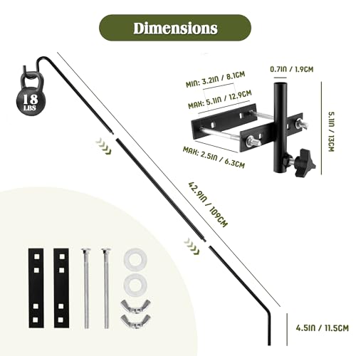 2 Packs Extended Fence Deck Heavy Duty Bird Feeder Hook, 360 Degree Rotary and Length Adjustable Plant Bracket for Bird Feeders Planters Suet Baskets Lanterns Wind Chimes and More - size: 43" Long -2 Packs Fence Deck Hook
