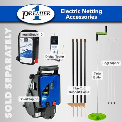 Premier 1 PoultryNet® Plus, 48"H x 100'L Portable Electric Fence with Extra Line Posts to Reduce Sag | Double Spike for Added Stability | White/Black Fence for Chickens, Ducks, Geese