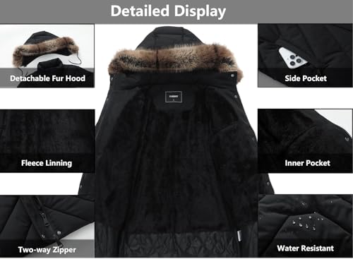Women's Winter Coat Long Puffer Jacket - Waterproof Warm Thickened Snow Coat for Women - color: Black, size: X-Large