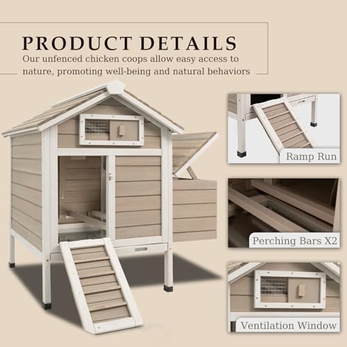 Ketive Chicken Coop Chicken House Outdoor with Removable Trays, Wooden Rabbit Hutch Poultry Cage with Nesting Box, Indoor Hen House Chicken Cage with Ramp for Garden Backyard (32"L x 23.6"W x 36.6"H) - size: 32"L x 23.6"W x 36.6"H