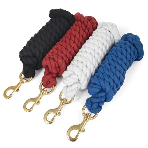 Jeffers Equine Twisted Cotton Horse Lead Rope with Brass Bolt Snap, 10" Long x 3/4" Thick, Equestrian Lead for Horses & Livestock, Training, Grooming, Stable, Barn, Ranch & Trailer Use - Blue