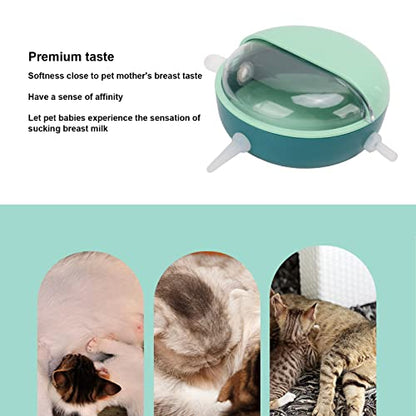 Pet Nipple Feeder with 5 Silicone Nipples, Small Pet Milk Bowl for Rabbits Puppy Kitten, Food Grade Safe Material, Simulated Breastfeeding Design with Protective Cover, Easy to Use