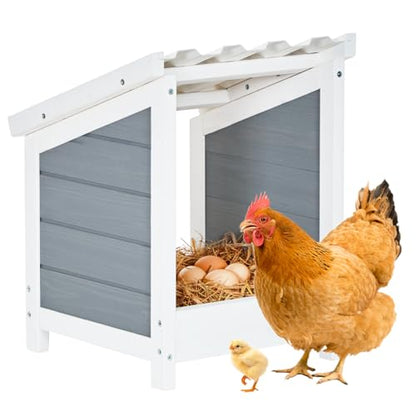PETSFIT 1 Hole Chicken Nesting Box-All Weather PVC Roof, Natural Wood Design with Privacy Back Panel for Hens-Wall Mounted or Floor Use in Coops, Farms, Backyards,Easy to Assemble and Clean - size: 1 Holes