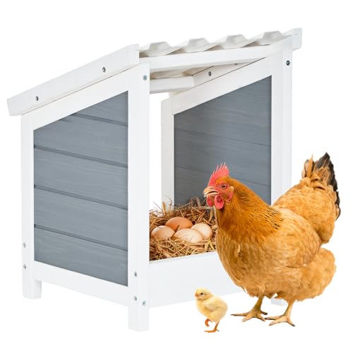 PETSFIT 1 Hole Chicken Nesting Box-All Weather PVC Roof, Natural Wood Design with Privacy Back Panel for Hens-Wall Mounted or Floor Use in Coops, Farms, Backyards,Easy to Assemble and Clean - size: 1 Holes