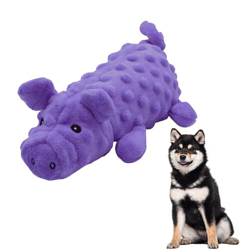 Andiker Dog Squeaky Toys, 10 in/24.5 cm Plush Dogs Toy Soft Dog Chew Toys in Pig Shape for Chewing Biting, Stuffed Puppy Toys with a 9.5 cm Squeaker and Crinkle Paper for All Breed Sizes Dogs (Purple) - color: Purple