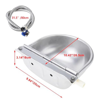 Stainless Steel Automatic Pet Water Dispenser,Automatic Dog Water Bowl Water Animals Waterer for Cattle Horse Goat Sheep Dog, with Floating Valve,Hose and Accessories(Without Drainage Hole)