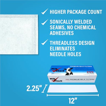 Milk Check Pipeline Sock Filters. (2 1/4 x 12") 1 box of 200 filters - style: 2 1/4 x 12"