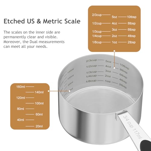 1PCS 3/4CUP(177ml) Dog Cat Food Scoop, Stainless Steel Measuring Cup, Metal Pet Scooper with Inner Precision Scale Measurement - size: 3/4 cup