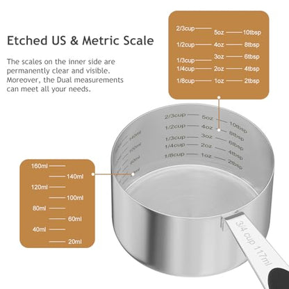 1PCS 3/4CUP(177ml) Dog Cat Food Scoop, Stainless Steel Measuring Cup, Metal Pet Scooper with Inner Precision Scale Measurement - size: 3/4 cup