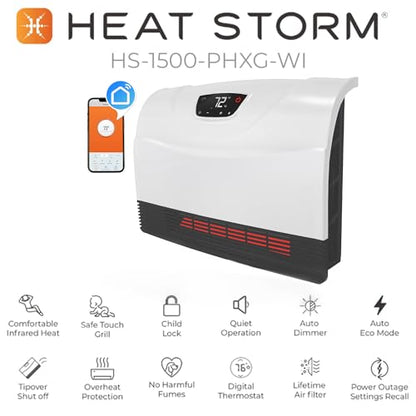 Heat Storm HS-1500-PHX-WIFI Infrared Heater, Wifi Wall Mounted - color: White, style: White Wi-Fi -Wall mounted Only