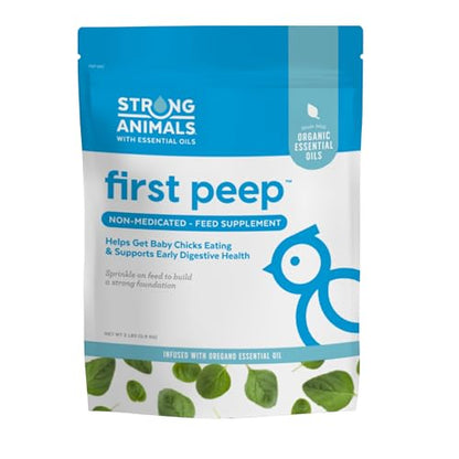 Strong Animals First Peep Chick Feed Supplement, Non-Medicated with Organic Oregano Oil, Kelp & Prebiotics, Helps Baby Chicks Start Eating Sooner & Supports Early Digestive Health, 2 lb Pouch