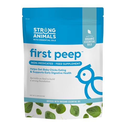 Strong Animals First Peep Chick Feed Supplement, Non-Medicated with Organic Oregano Oil, Kelp & Prebiotics, Helps Baby Chicks Start Eating Sooner & Supports Early Digestive Health, 2 lb Pouch