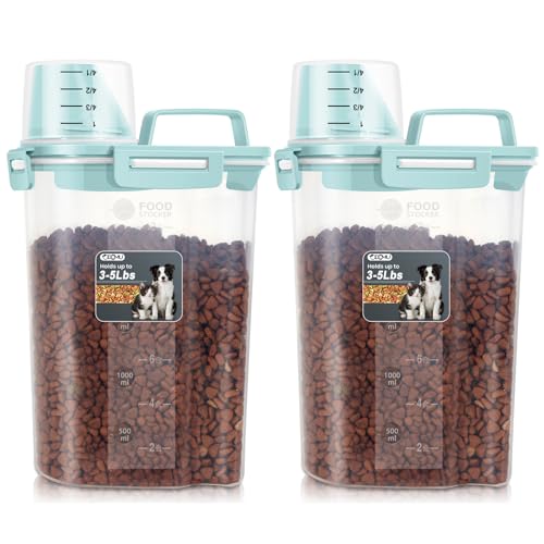 Dog Cat Food Storage Container, Pet Food Pourable Container Airtight with Large Spout & Cup, BPA-Free Plastic Food Dispenser for Pet Food, Bird Seed, Rice, Flour (Light Blue, 2.5L (2 pack)) - color: Light Blue, size: 2.5L (2 pack)