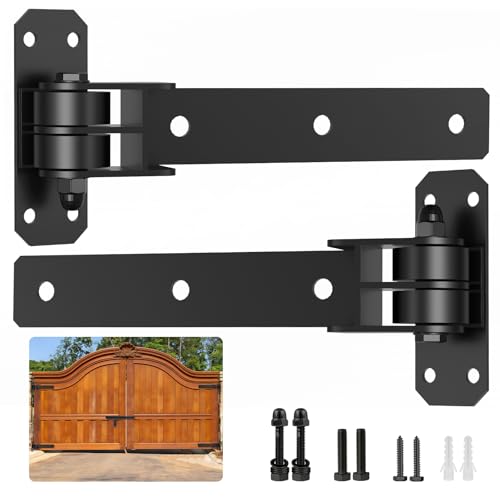Heavy Duty Gate Hinges, 900 Lbs Capacity and Built-in Ball Bearings, 13" Bolt-On or Weld-On Hinges, 180° One-Way Open Gate Hinges for Wooden/Metal Gates,Garden Gates, Fence, Sheds (Matte Black) - style: 2 Pack Gate Hinges with Screws