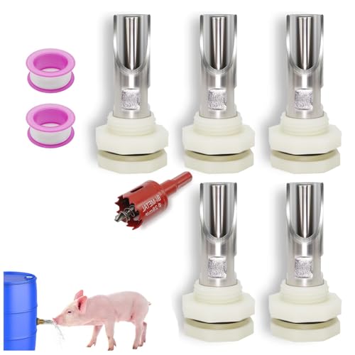 Stainless Steel Automatic Pig Nipple Drinkers for Barrel Kit Water Tank Connector Set for Hogs Goats Swine and Piglets Stainless Steel 5pcs - color: Stainless steel, size: 5pcs