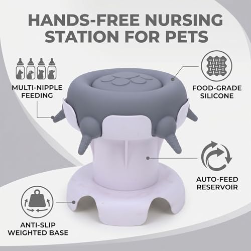 Pssopp Feeding Supplies Silicone Puppy Nursing Station Puppy Feeder Milk Bowl with 4 Nipples for Newborn Rabbits Kittens Other Animals Pet Milk Feeder Station, Pet (Grey) - color: Grey