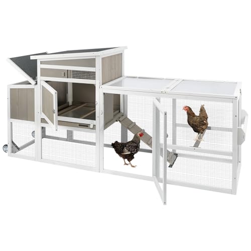 Ketive Chicken Coop Chicken House Outdoor with 3 Perches, Nesting Box and Removable Tray Hen House Rabbit Hutch Chicken Poultry Cage with Ramp Run for Garden Backyard - color: Grey, size: 78.7"L x 23.6"W x 38.6"H