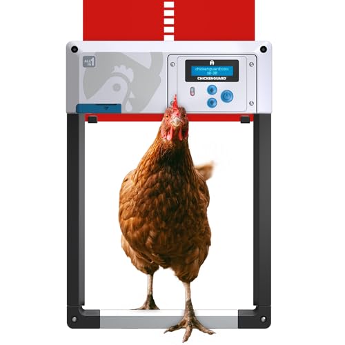 Automatic Chicken Coop Door Opener, ChickenGuard One in All 4 Colours, Timer/Light Sensing, Winter Mode, Auto-Stop & Predator Proof, 3 Power Options, Solar, Battery or Electric (Red + Batteries) - color: Red