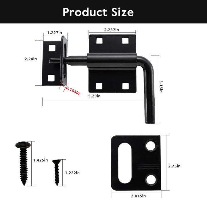 HOME MASTER HARDWARE Heavy Duty Slide Bolt Gate Latch, Sliding Bolt Door Latch Gate Lock Hardware with Padlock Hole, 2 in 1 Barrel Bolt Latch for Wooden Fence/Shed Door/Yard Door/Barn Door, Black