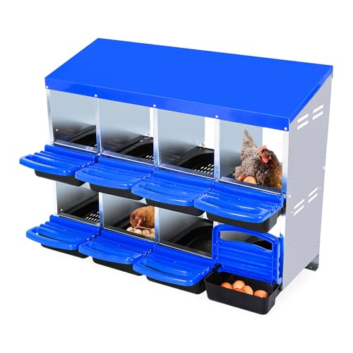 Chicken Nesting Boxes, Roll Away Nesting Box 8 Hole Metal Chicken Egg for Chicken Coop, Swing Perch and Rollout Egg Collection, Blue - color: Blue, size: 8 holes