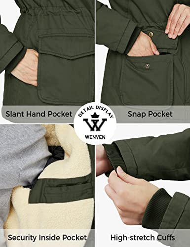 WenVen Women's Winter Warm Sherpa Lined Jacket Heavy Parka Coat with Hood - color: Army Green, size: Medium
