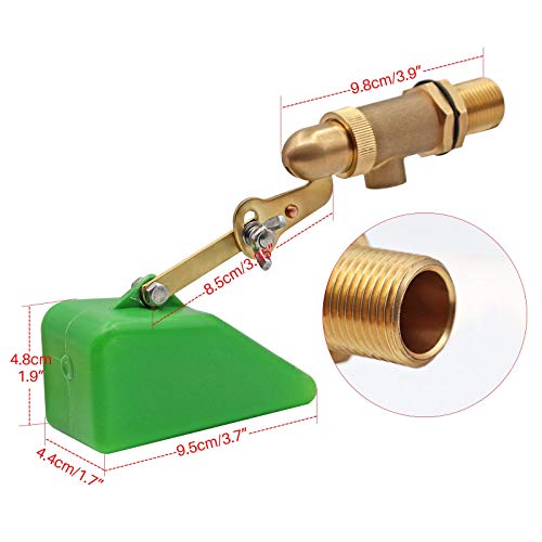 1/2 Inch Brass Valve with Plastic Float Water Float Valve with Adjustable Arm Automatic Fill Float Ball Valve for Water Tank Fountains Livestock Waterer