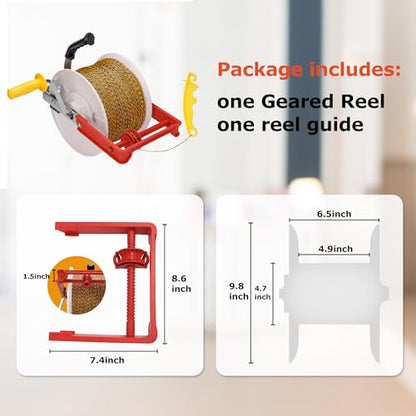 3:1 Geared Reel Prewound Polywire, Electric Fence Wire Reel, with Auxiliary Winding Handle, Plus 1 Free 8 inch Insulgrip, Suitable for Building Farm Electric Fences - size: 1640 ft x 1 standard reel x 1 guide x 1 Handle