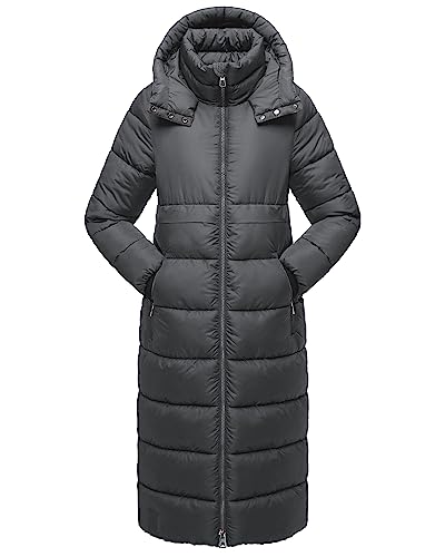 Womens Winter Maxi Long Parka Coats Puffer Down Quilted Jacket with Hood - color: Grey-303, size: X-Large